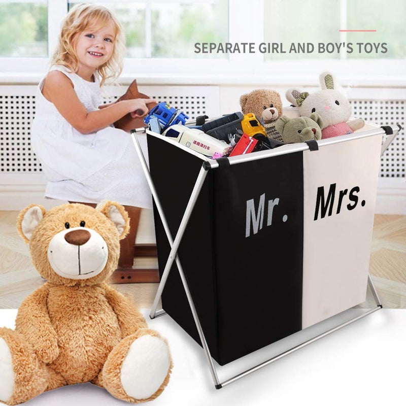 Nicesail Laundry Hamper 2 Section for Husband&Wife Parents or Couple, Clothes Basket Laundry Wedding Gift, Washing Storage Basket with Handle, Waterproof Bag Foldable Aluminum Frame Bathroom Bedroom - Image 4